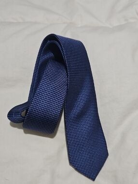 Z Zegna Navy Blue Micro-Pattern Silk Tie